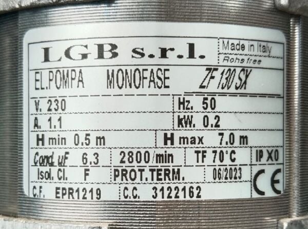LGB DURULAMA POMPASI ZF-130SX 230V 50 HZ 0,2KW