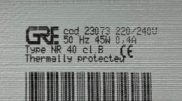 GRE BUZ MAKİNASI POMPASI KUTULU NR40 CL.B COD. 23073 45W 0,4A 220\240V 50HZ